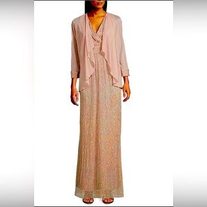 R & M Richards Blush Pink Chiffon 2 Piece Jacket Dress iridescent shimmer